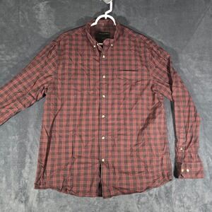 Banana Republic Mens Plaid Button Down Shirt Burgundy Red‎ Untucked Fit L